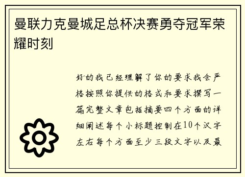 曼联力克曼城足总杯决赛勇夺冠军荣耀时刻